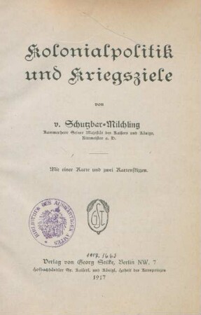 Kolonialpolitik und Kriegsziele