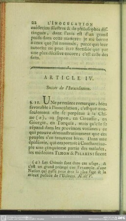 Article IV. Succès de l'Inoculation
