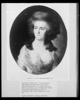 Bildnis der Prinzessin Friederike Sophie Wilhelmine von Preußen (1751-1820), Tochter von Prinz August Wilhelm, seit 1767 Ehefrau des Wilhelm 5. Prinz von Oranien und Erbstatthalter der Niederlande