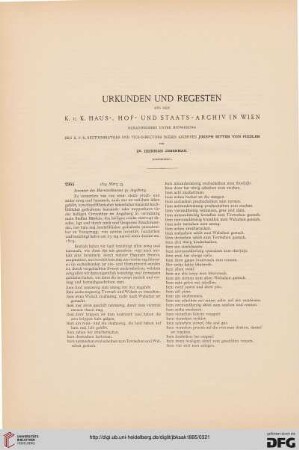 Urkunden und Regesten aus dem k. u. Haus-, Hof- und Staats-Archiv in Wien