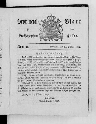 Num. 8, Ausgabe vom 24. Februar 1819