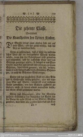 Die zehente Classe. Vorstellend Die Krankheiten der kleinen Kinder