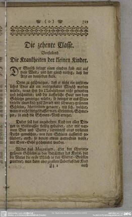 Die zehente Classe. Vorstellend Die Krankheiten der kleinen Kinder