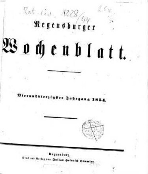 Regensburger Wochenblatt. 44, 44. 1854