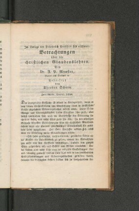 Betrachtungen über die christlichen Glaubenslehren.
