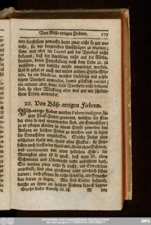 XII. Von Böß-artigen Fiebern.