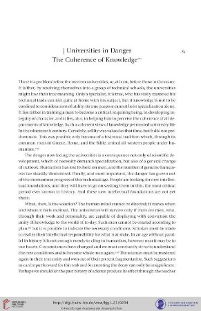 Universities in Danger: The Coherence of Knowledge