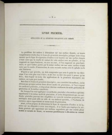 Livre I. Applications de la Géométrie Descriptive aux Ombres.
