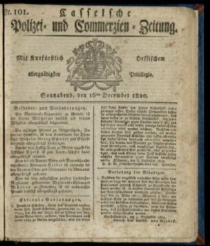 Nr. 101, Sonnabend, den 16ten December 1820