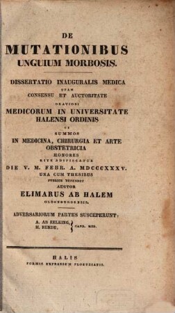 De Mutationibus Unguium Morbosis : Dissertatio Inauguralis Medica