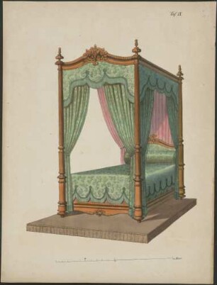["Taf IX." ; "Lit à quatre colonnes." ; "'Genre Louis XV."] [Kopie nach Le Garde-meuble]