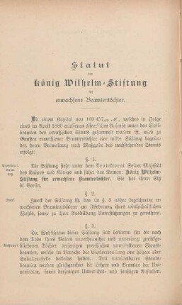 Statut der König Wilhelm-Stiftung für erwachsene Beamtentöchter