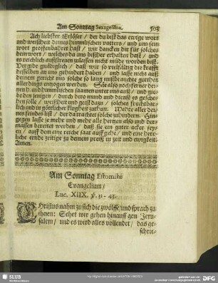 Am Sonntag Estomihi Evangelium, Luc. XIIX. v. 31.-43.