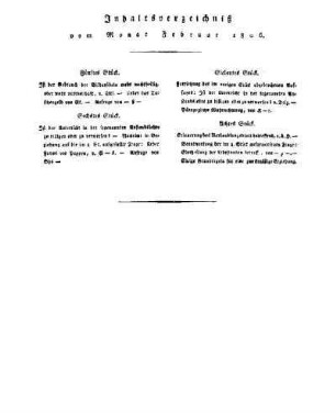 Inhaltsverzeichnis vom Monat Februar 1806