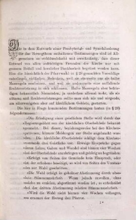 Die Pfarrwahl nach den Bestimmungen des Entwurfs einer Presbyterial- und Synodalordnung für das Herzogthum S. Meiningen und der ähnlichen Entwürfe für andere thüringische Staaten : Bedenken und Vorschläge eines alten Geistlichen