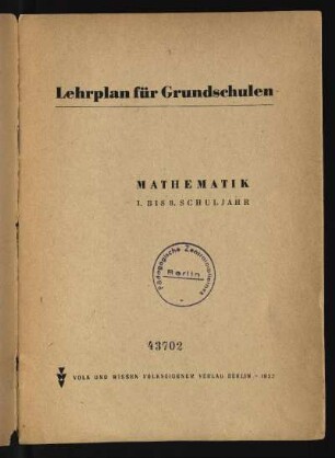 1953: Mathematik : 1. bis 8. Schuljahr