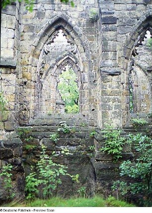 Oybin, Ruine der Klosterkirche. Blick durch Fenster