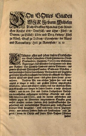 Chur-Pfalz Mandat wieder die Wildprät-Schützen : Publicirt den 23. Februarii 1709