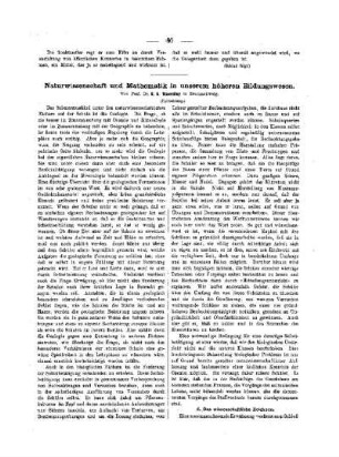 Naturwissenschaft und Mathematik in unserem Bildungswesen : (Fortsetzung)