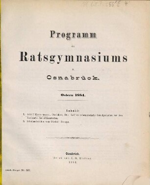 Programm des Ratsgymnasiums zu Osnabrück : Ostern .... 1883/84