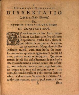 Hermanni Conringii Dissertatio ad legem I, Codicis Theodosiani de studiis liberalibus urbis Romae et Constantinopolis