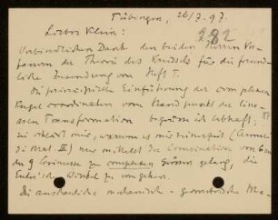 Nr. 282 Brief von Alexander von Brill an Felix Klein. Tübingen, 26.7.1897