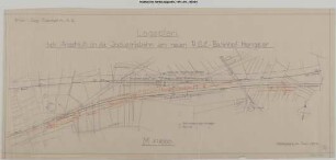 Hangelar, Bahnhof (neu): Lageplan betreffend Anschluss an die Industriebahn am neuen RSE-Bahnhof Hangelar. Lageplan neuer Bahnhof Hangelar samt Gleisanlagen der Kleinbahn Beuel - Großenbusch. Planung mit Rollwagengrube.