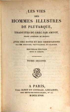 Les vies des hommes illustres de Plutarque, 2