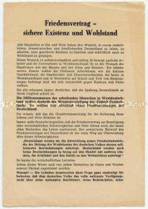 Agitationsschrift der Nationalen Front für den Friedensvertrag mit Deutschland