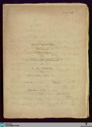 Trois Quatuors d'airs connus : dialogués et variés pour deux violons, alto et violoncelle; oeuvre 23me. Livre [1]