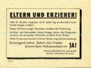 Aufruf der FDJ Nordwestsachsen zum Volksentscheid