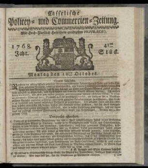 41tes Stueck, Montag den 10ten October. 1768