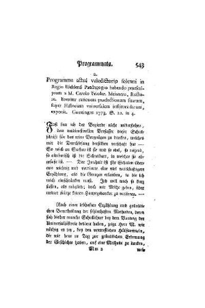 Programma actui valedictorio solenni in Regio Ufeldensi Paedagogio habendo praescriptum a M. Carolo Frieder. Meisnero, Rectore. Breuiter rationem praelectionum suarum, super Historiam vniuersalem instituendarum, exonit. Goettingae 1773. S. 22. in 4.
