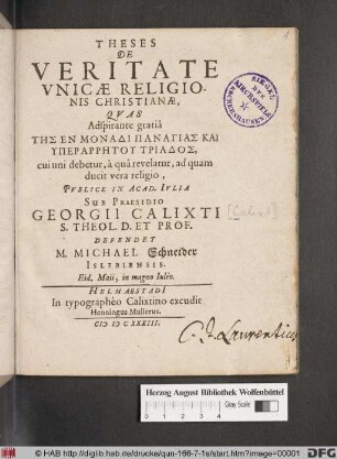 Theses De Veritate Unicae Religionis Christianae