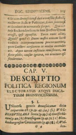 Cap. V. Descriptio Politica Regionum Electoratus Atque Ducatuum Brunsvicensium.