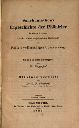 Sanchuniathon's Urgeschichte de Phönizier