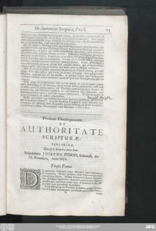 Thesium Theologicarum De Authoritate Scripturae ...