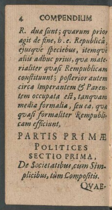 Partis Primae Politices Sectio Prima.