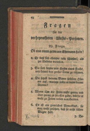 Fragen für die verheyratheten Weibs-Personen.
