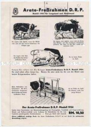 Arato-Freßrahmen D.R.P. / Modell 1934 für Langstand und Mittelstand