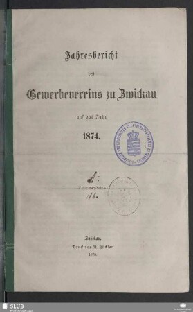 1873/74(1875): Jahresbericht des Gewerbevereins zu Zwickau