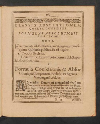 Classis Absolutionum Quarta Continens Formulas Absolutionis Publicae.