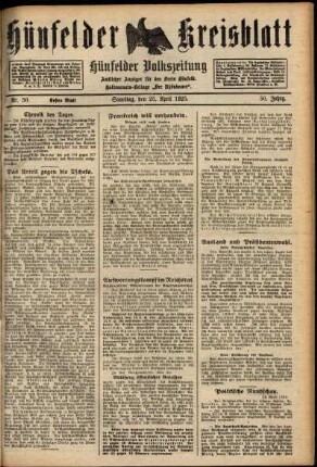 Erste Ausgabe vom Samstag, den 25. April 1925.