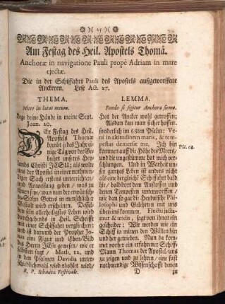 Am Festag des Heil. Apostels Thomä.