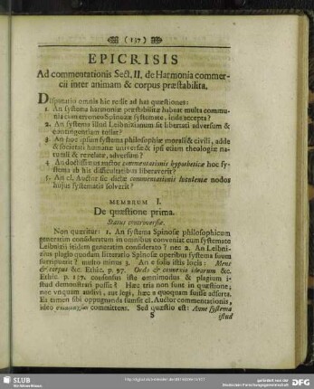 Epicrisis Ad commenationis Sect. II. de Harmonia commercii inter animam & corpus praestabilita