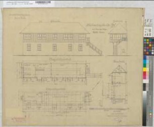 Stellwerksgebäude "Hef" auf Bahnhof Heeßen: Ansichten, Grundrisse, Schnitt, M. 1:50 Hgs, Sknr.: 2, Fanr.: 2, Bunr.: 1