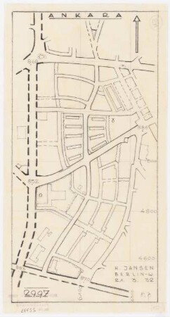 Gesamtbebauungsplan Ankara Teilbebauungsplan innere Stadt: Übersichtplan, in Teilen Grundplan 1:4000, Stadtgebiet zwischen Cumhuriyet und Bariye Caddesi