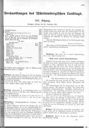 100. Sitzung, Stuttgart, 25.11.1921