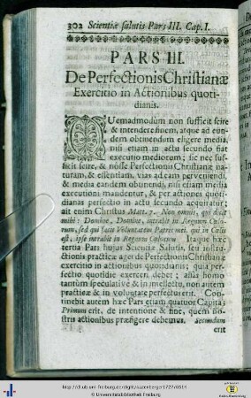 Pars III. De Perfectionis Christianae Excercitio in Actionibus quotidianis.