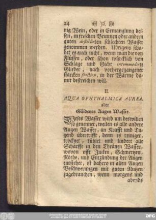 II. Aqua Ophthalmica Aurea, oder Güldenes Augen Wasser.